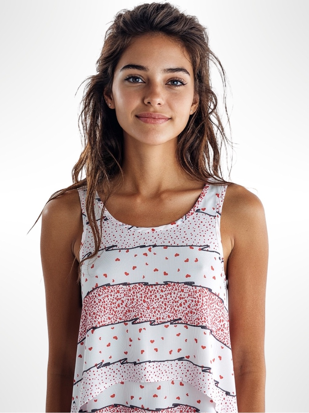 Misope Red Heart Print Bow Back Tank Top Small Made in USA High Low